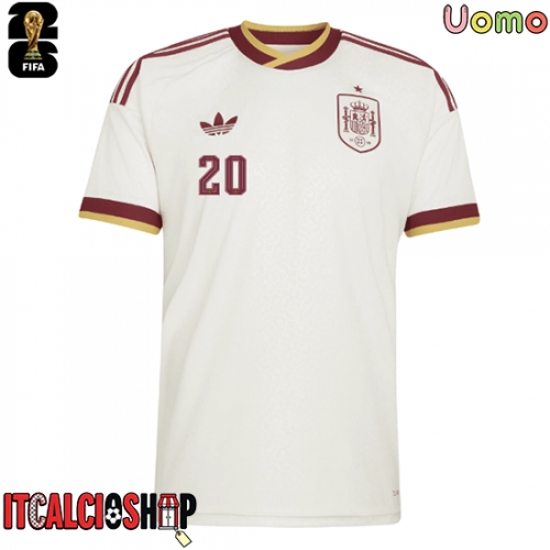 Spagna Pedri Gonzalez #20 Seconda Maglia Mondiali 2026 Manica Corta